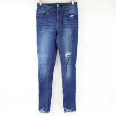 NANA Juniors' 7 Blue Mid Waist Raw Hem Distressed Skinny Denim Jeans