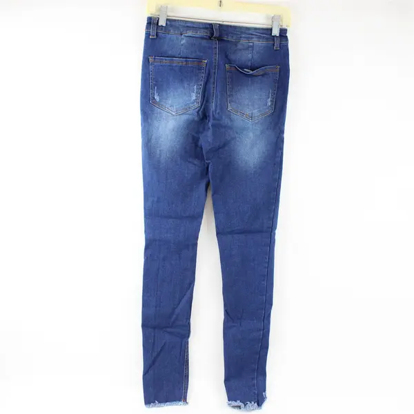 NANA Juniors' 7 Blue Mid Waist Raw Hem Distressed Skinny Denim Jeans