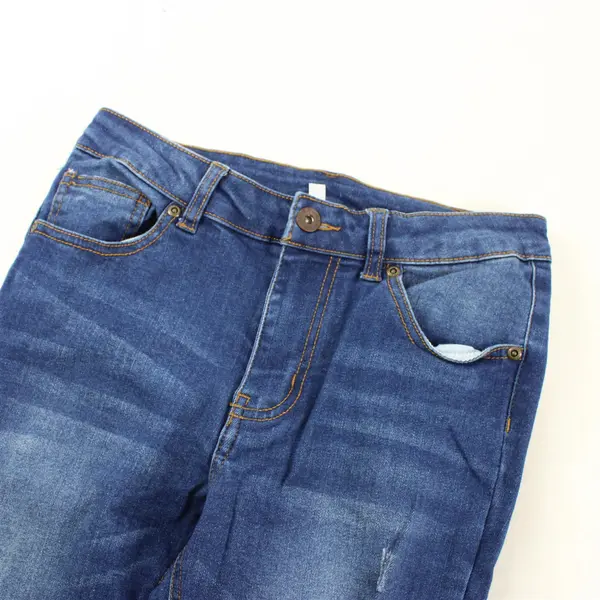 NANA Juniors' 7 Blue Mid Waist Raw Hem Distressed Skinny Denim Jeans