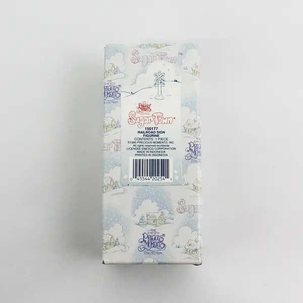 1995 Enesco Precious Moments Sugar Town Railroad Sign Figurine with Box