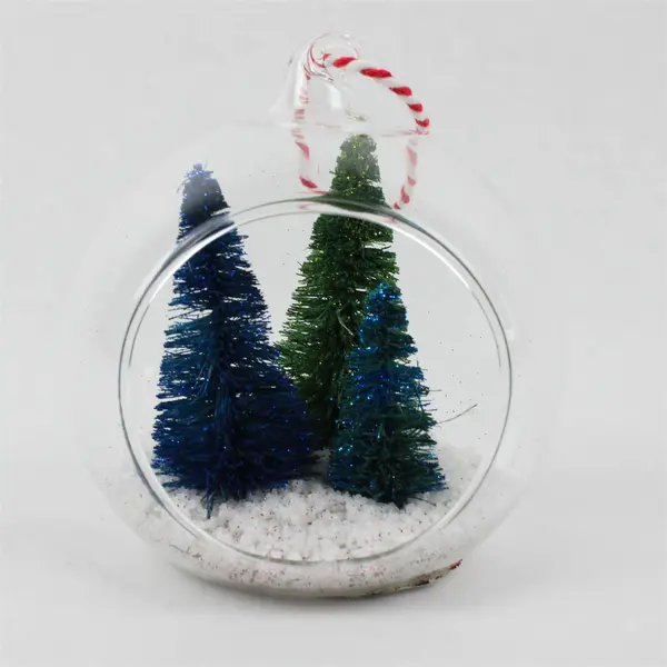 Happy Holidays Glass Ornament Three Trees 4in Christmas Holiday Decor