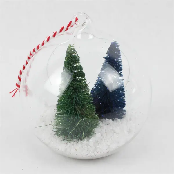 Happy Holidays Glass Ornament Three Trees 4in Christmas Holiday Decor