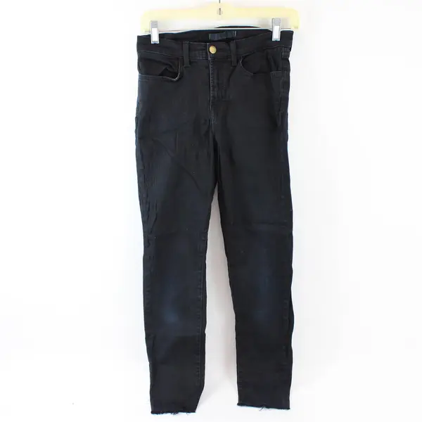 J Brand Junior's 27 Black "Maria" Raw Hem High Rise Skinny Denim Jeans