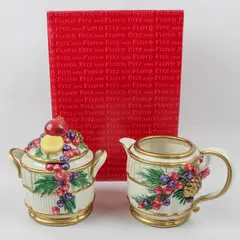 Fitz & Floyd Classics Winter Spice Creamer & Sugar Dish Set Gold Trim