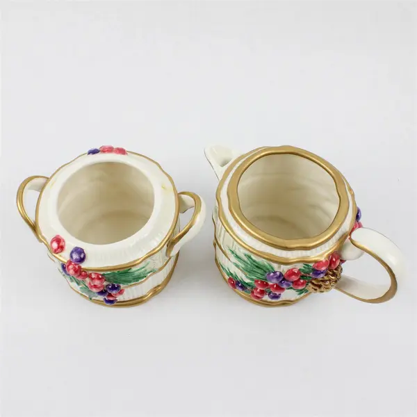 Fitz & Floyd Classics Winter Spice Creamer & Sugar Dish Set Gold Trim