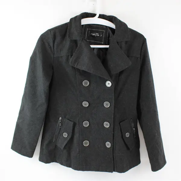 Rue 21 Women’s M Black Double Breasted Lined Pea Coat