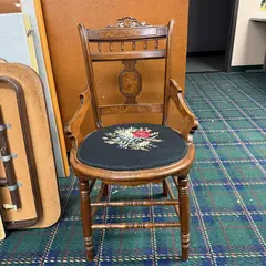 Antique Victorian Wooden Accent Chair With Rose Embroidered Needlepoint 1873