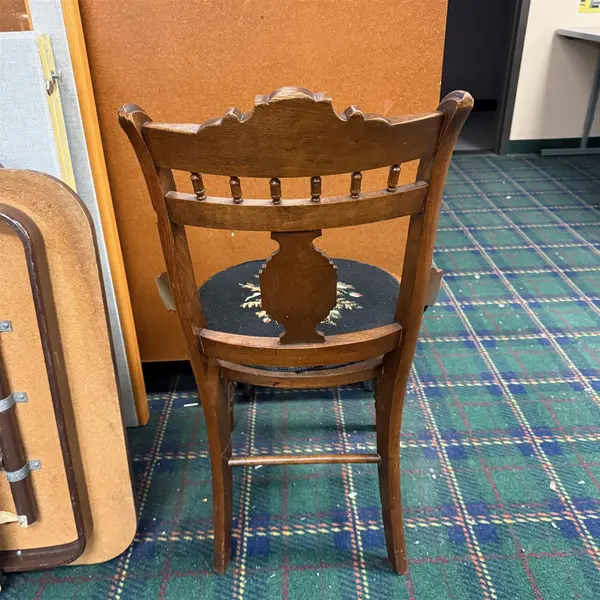 Antique Victorian Wooden Accent Chair With Rose Embroidered Needlepoint 1873