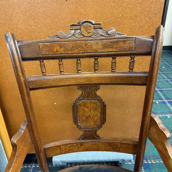 Antique Victorian Wooden Accent Chair With Rose Embroidered Needlepoint 1873