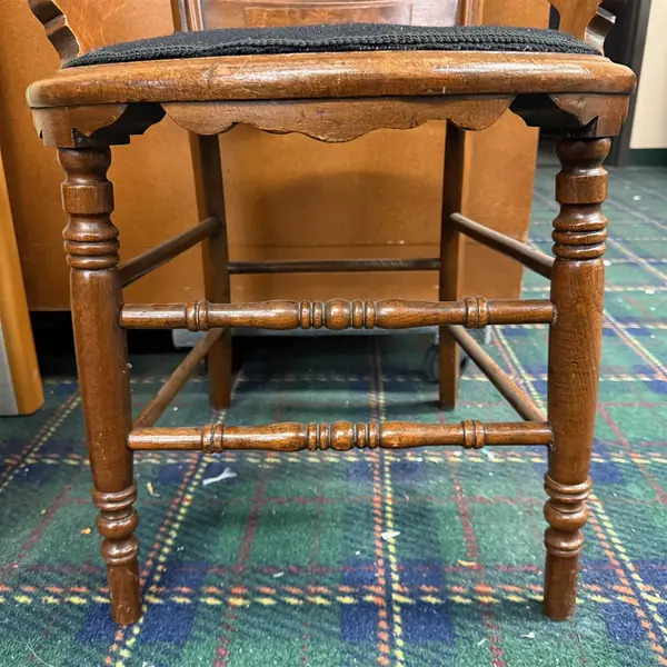 Antique Victorian Wooden Accent Chair With Rose Embroidered Needlepoint 1873