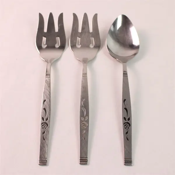 Lot Of 3 Oneida Silver Rosewood  (Stainless) Flatware 2 Serving Forks 1 Spoon