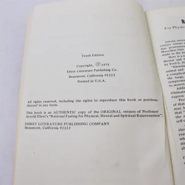 VTG Rational Fasting Arnold Ehret With Fred S Hirsch 10th Edition 1975 PB