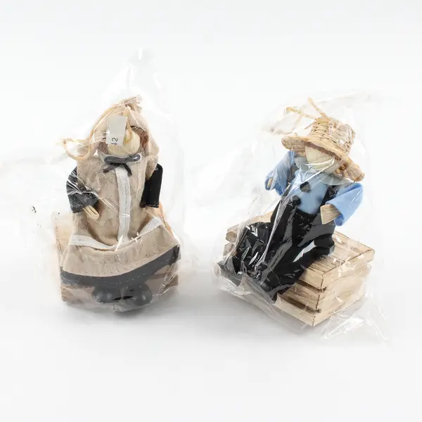 Set of 2 Mini Corn Husk Dolls Boy & Girl 4.5in Dollhouse Harvest Decor