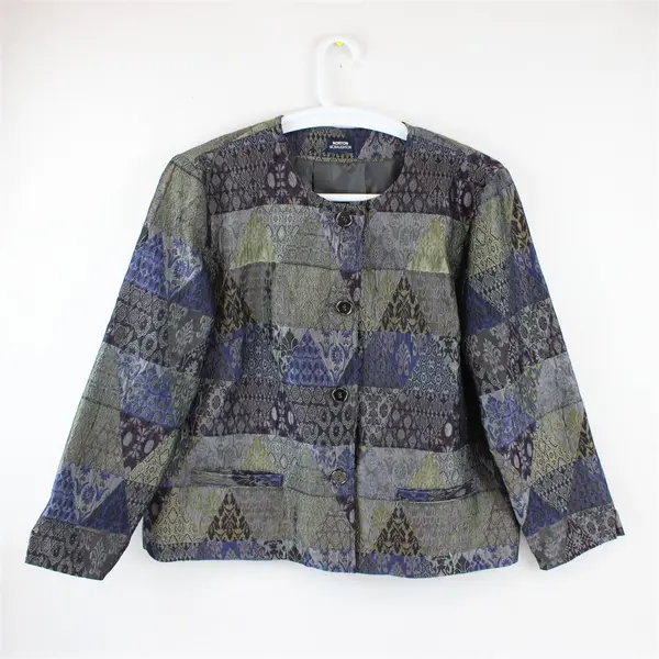 Vtg Norton McNaughton Women's 2XL Blue Tapestry Patchwork Style Blazer Jacket