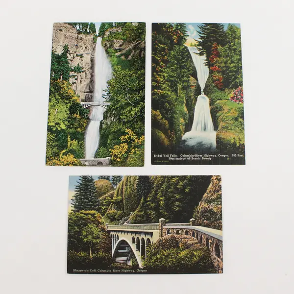 Lot Of 3 Columbia River Highway Waterfalls Bridges Oregon Linen Postcards