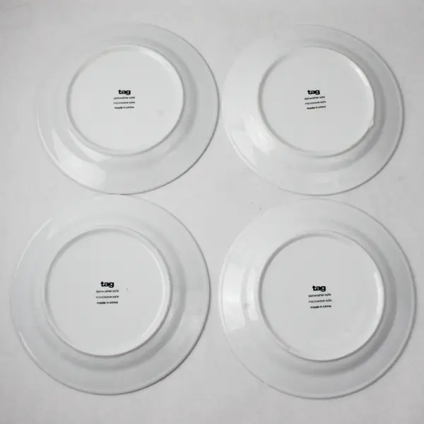 Lot Of 4 Tag 2 Green & 2 Purple Cupcake Patterned Round Ceramic Plates 8.25"