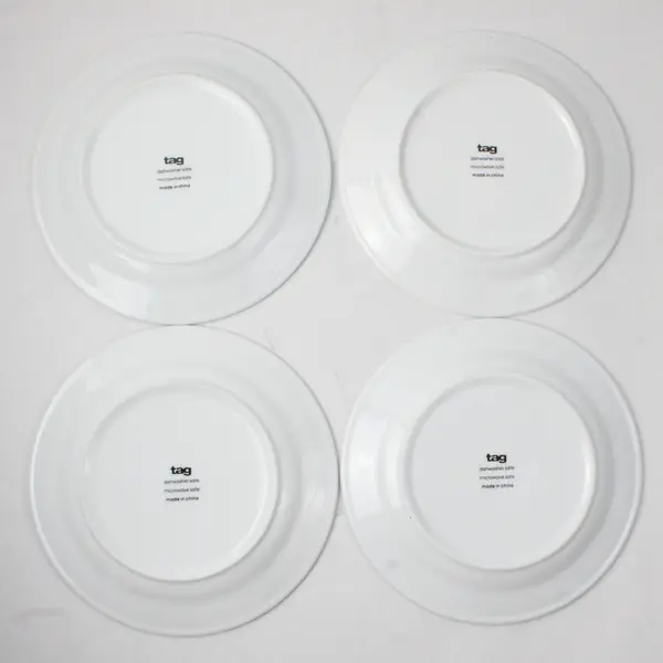 Lot Of 4 Tag 2 Blue & 2 Red Cupcake Patterned Round Ceramic Plates 8.25"