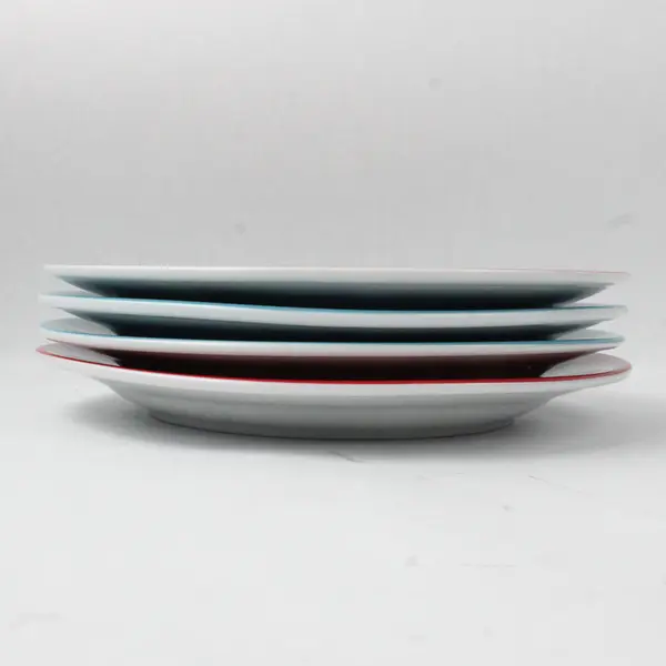 Lot Of 4 Tag 2 Blue & 2 Red Cupcake Patterned Round Ceramic Plates 8.25"