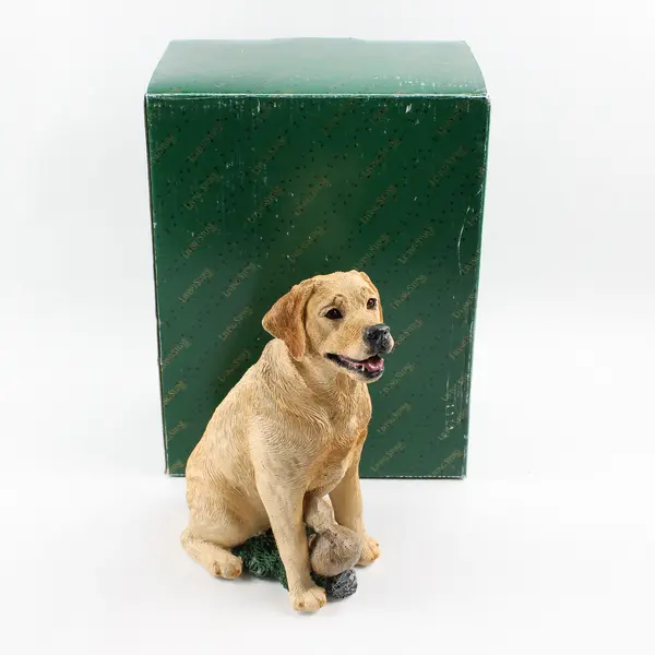 Vintage Living Stone Yellow Labrador with Decoy Duck Figurine 1996 