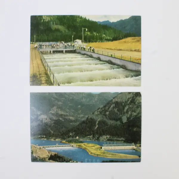 Lot Of 2 Bonneville Dam Columbia River Oregon Color Postcards Union Oil Company