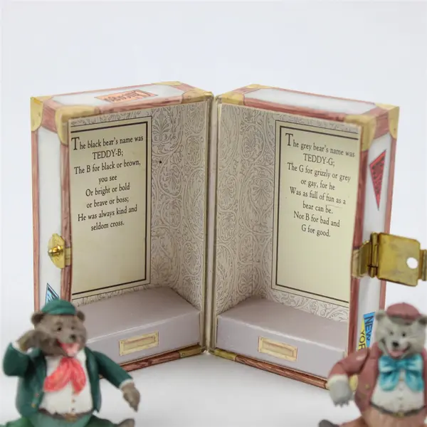 1992 Roosevelt Bears Grey & Black Bear Mini Toy Chest Set of 2 New