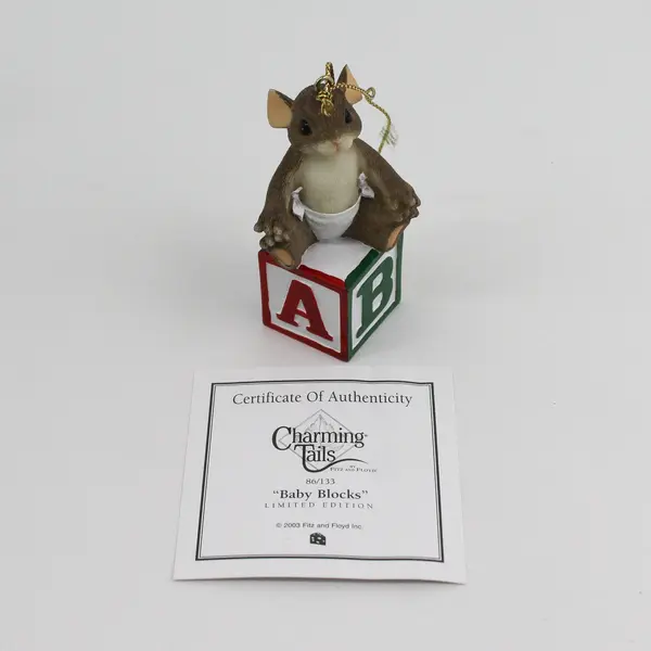  2003 Fitz & Floyd  Charming Tails L. E.  Baby Blocks Ornament 86133 W/ Box COA