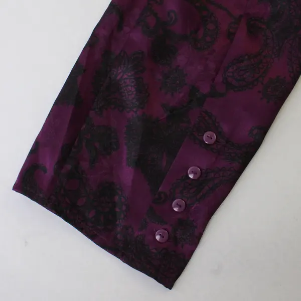 Vtg Covington Women's 16-18W Purple Satin Floral Button Up 1/2 Sleeve Blouse