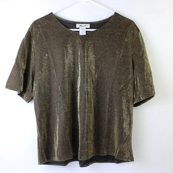 Vintage Nuart Women's 1X Gold & Black Metallic Shimmering Short Sleeve Shirt