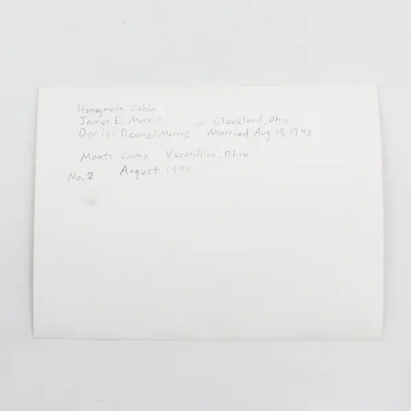 Vintage 1948 Photo Moats Camp No 2 Cabin Vermilion Ohio Doris Morris Honeymoon