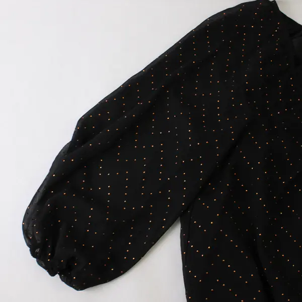 Elle Women's 0X Plus Black w/Bronze Dot Pattern Sheer Puff 1/2 Sleeve Blouse