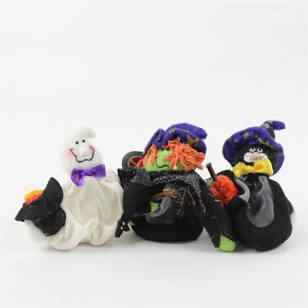 Lot of 3 Delton Product Corp Halloween Collectibles Witch Black Cat Ghost