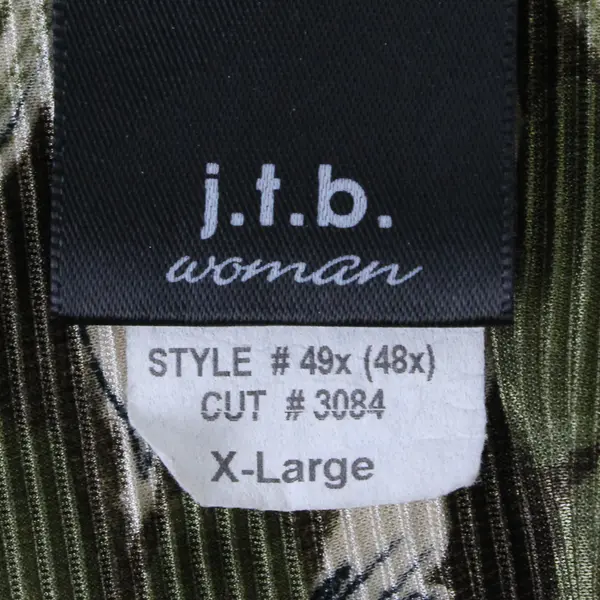 Vtg j.t.b. Women's XL Green Floral Crinkle Long Bell Sleeve Button Up Blouse