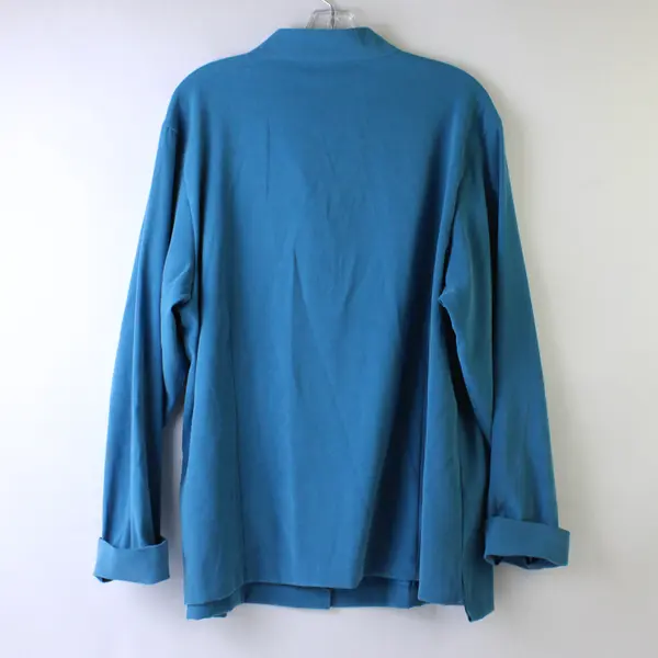 Jane Ashley Women's 1X Teal Button Up V-Neck Long Sleeve Blouse