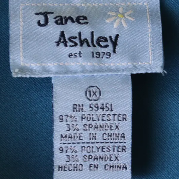 Jane Ashley Women's 1X Teal Button Up V-Neck Long Sleeve Blouse