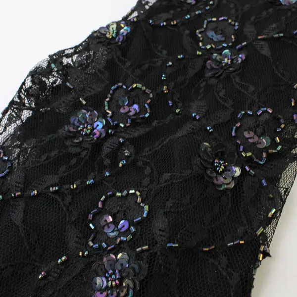 Vintage Fashion Bug Women's 16 Black Floral Beaded Lace 3/4 Sleeve Blouse