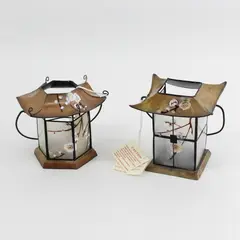 Lot Of 2 Enesco Small Japanese Style Cherry Blossoms Candle Holder Lantern 1999