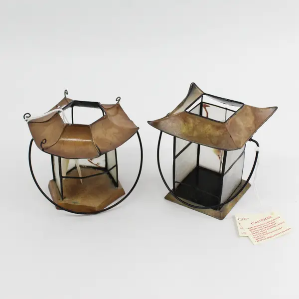 Lot Of 2 Enesco Small Japanese Style Cherry Blossoms Candle Holder Lantern 1999