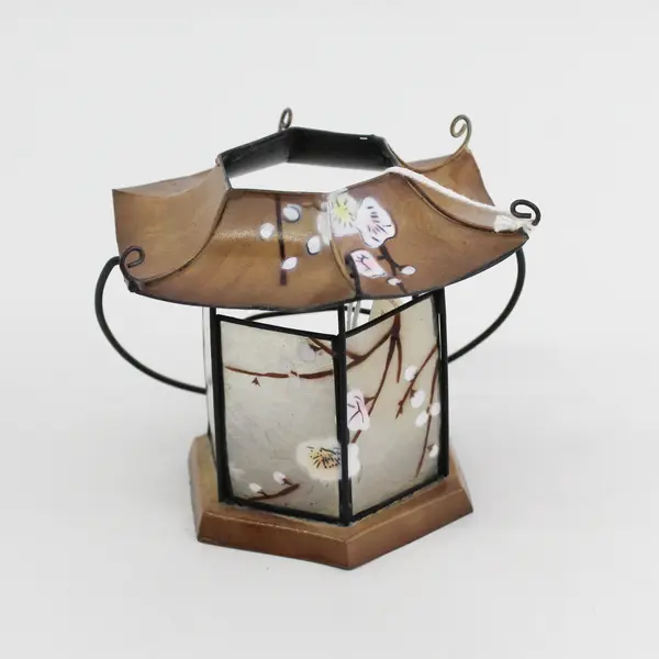 Lot Of 2 Enesco Small Japanese Style Cherry Blossoms Candle Holder Lantern 1999