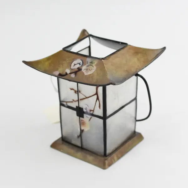 Lot Of 2 Enesco Small Japanese Style Cherry Blossoms Candle Holder Lantern 1999