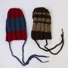 Lot of 2 Handknit Striped Baby Winter Beanie Hats