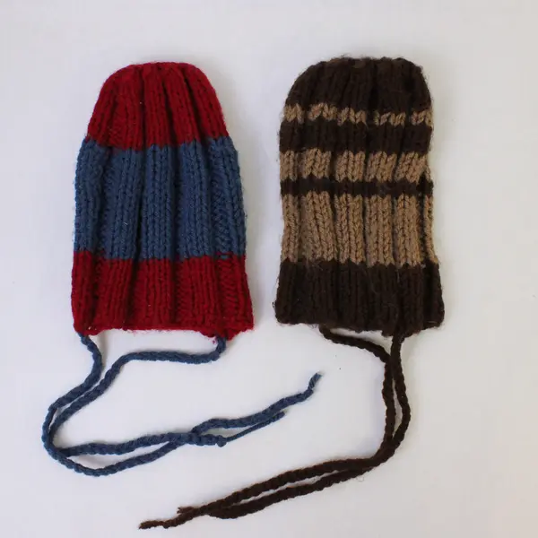 Lot of 2 Handknit Striped Baby Winter Beanie Hats