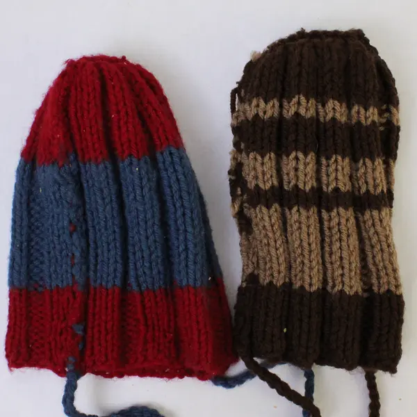 Lot of 2 Handknit Striped Baby Winter Beanie Hats