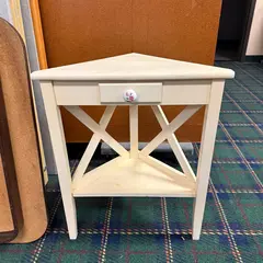 Small White Triangle Corner Table Flower Design Knob Drawer
