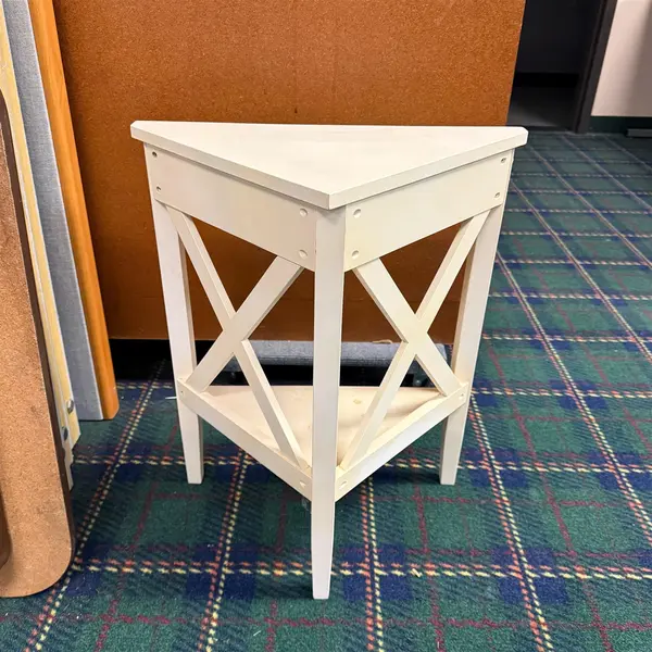 Small White Triangle Corner Table Flower Design Knob Drawer