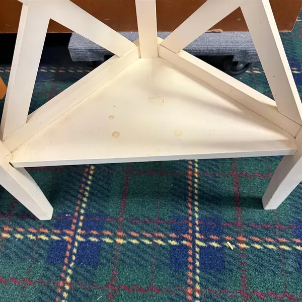 Small White Triangle Corner Table Flower Design Knob Drawer