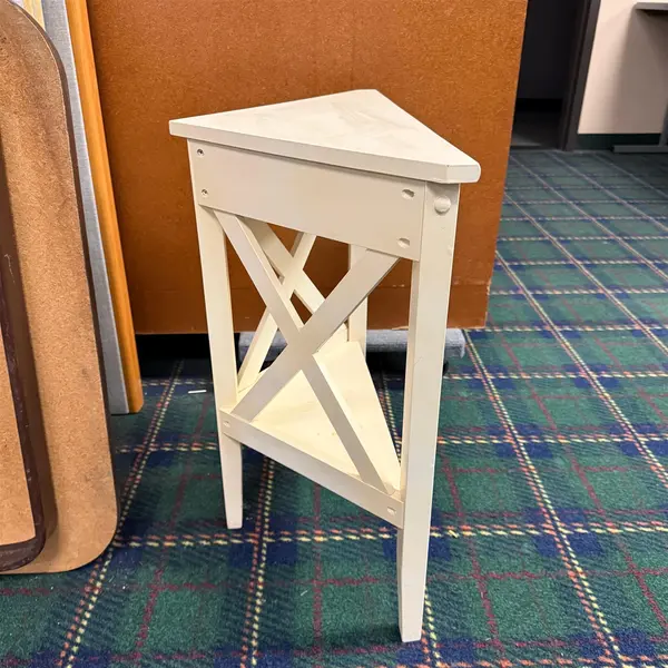 Small White Triangle Corner Table Flower Design Knob Drawer