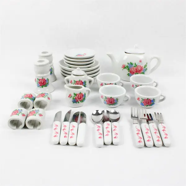 Vintage Porcelain Floral Play Tea Set Collectible Toy Tea Set