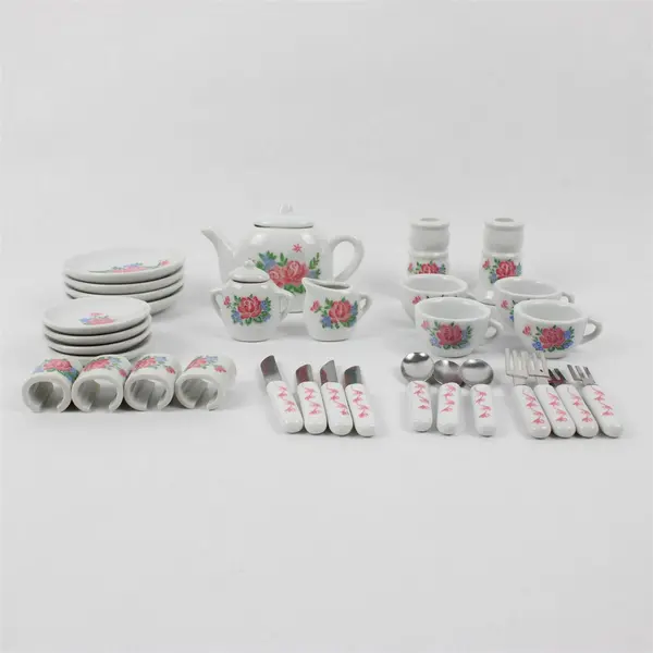 Vintage Porcelain Floral Play Tea Set Collectible Toy Tea Set