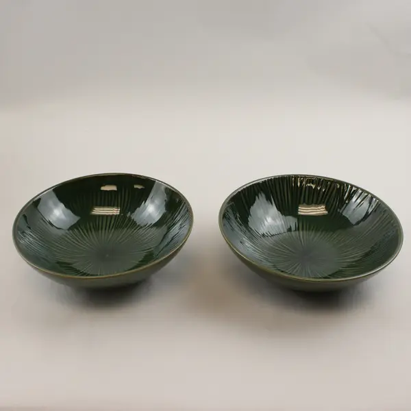 Lot Of 2 Unbranded Matching Lotus Leaf Patterned Round Soup Bowls 8" Diameter