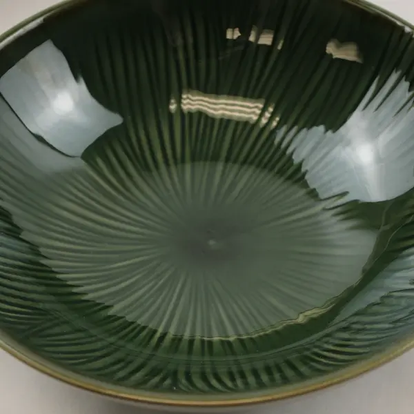 Lot Of 2 Unbranded Matching Lotus Leaf Patterned Round Soup Bowls 8" Diameter